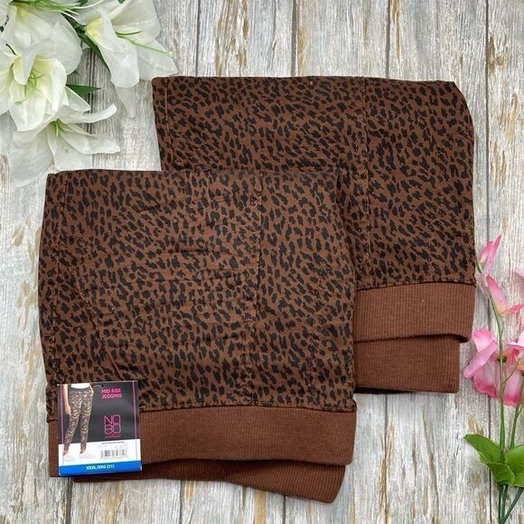 Leopard Print Mid Rise Rib Waistband Jeggings Pants 2-Pack Size XXXL - Picture 1 of 7